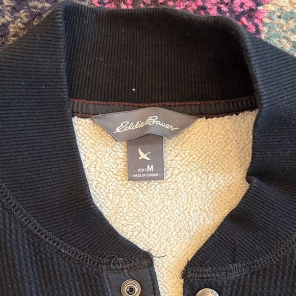 Eddie Bauer Black Long Sleeve Waffle Knit Fleece Henley Shirt - Picture 2 of 8